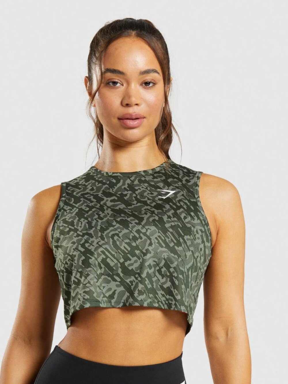 Gymshark Women's Green Print Regular Fit Training Cropped Camo Tank Top Size S
